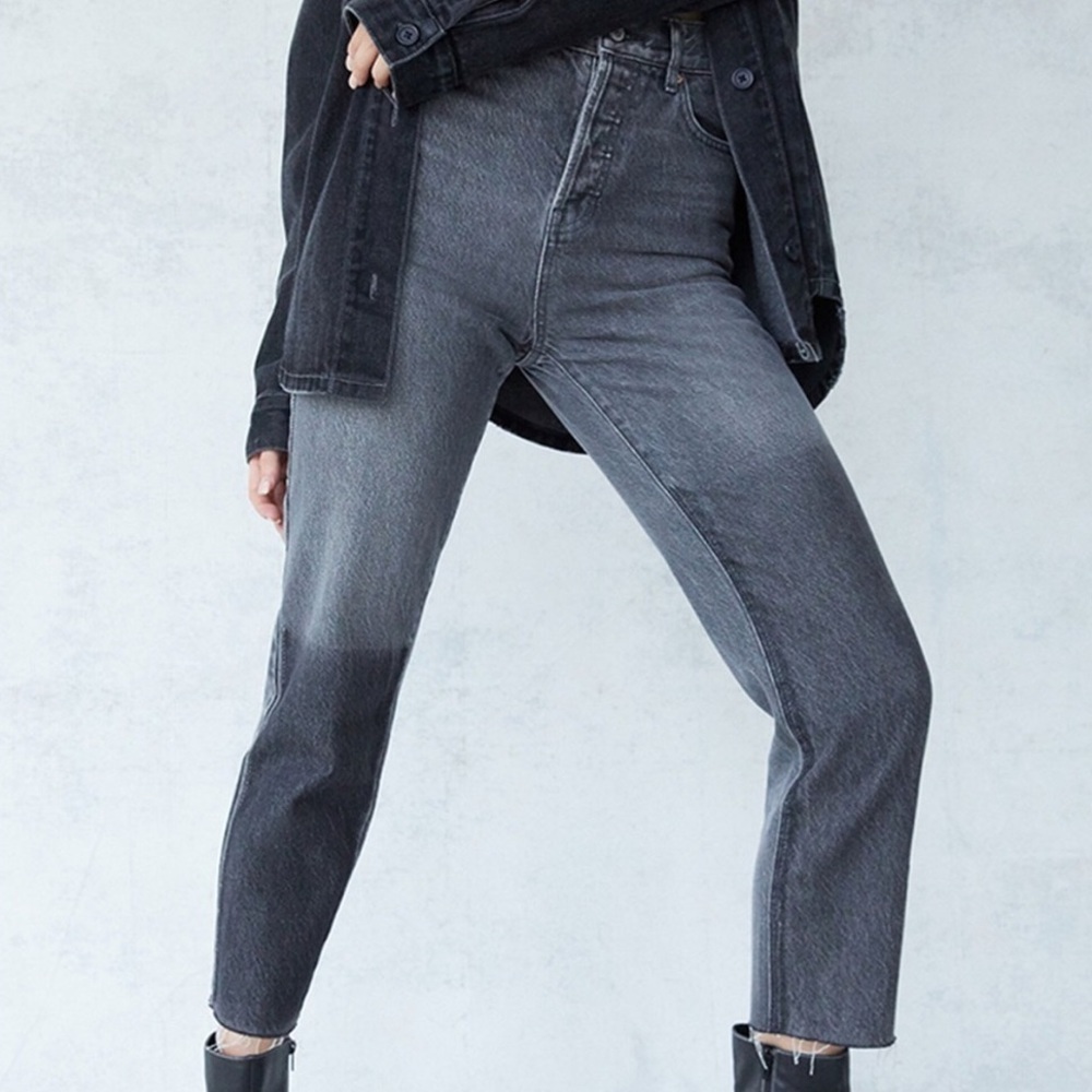 Pacsun Women 28 Eco Black Two-Tone Denim Button Fly High Rise Straight Jean